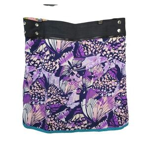 Zand Amsterdam Reversible Wrap Skirt Floral Butterfly Purple Black Mini Festival